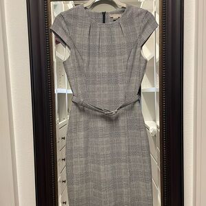 H&M Gray Plaid Midi Sheath Dress